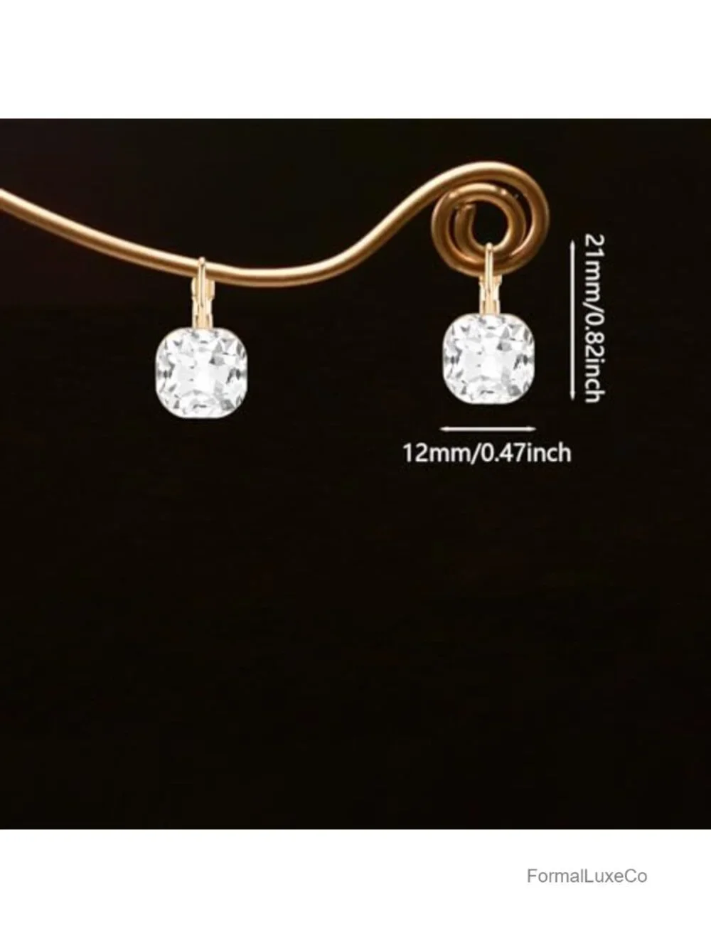 Crystal Square Leverback Earrings Dangle Drop for Brides Women Wedding Jewelry